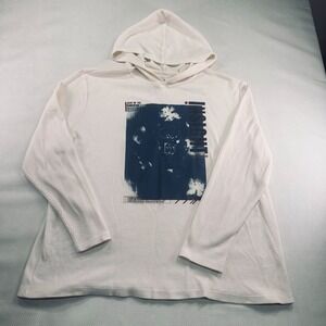 4th Dimension Mens Graphic Hoodie White XL Waffle Knit Long Sleeve Cotton Blend